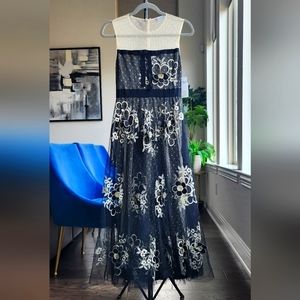 RED VALENTINO POINT D'ESPRIT TULLE DRESS WITH FLORAL EMBROIDERY